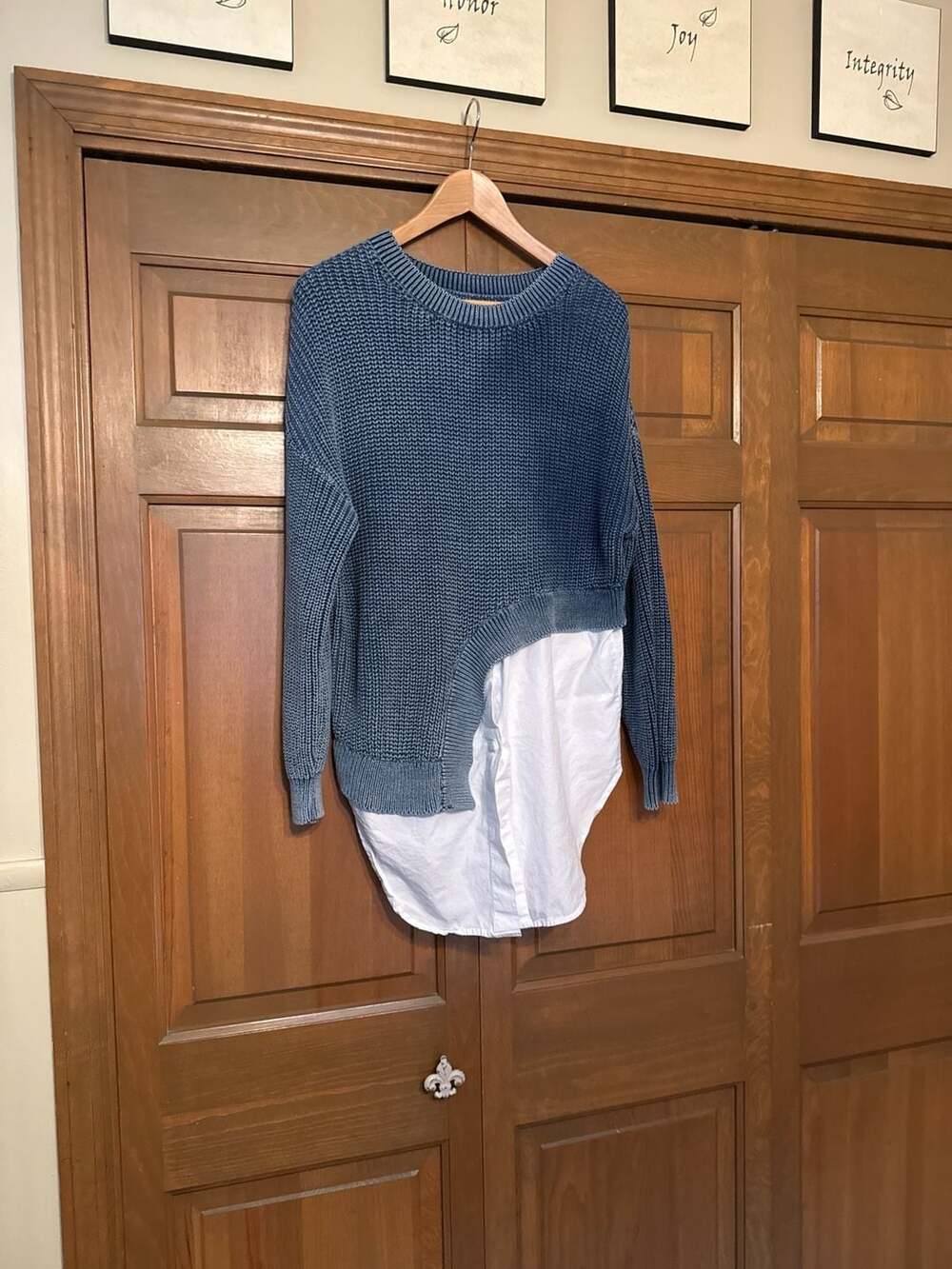 Pilcro Anthropologie Blue Asymmetrical Layered Mixed Media Twofer Sweater